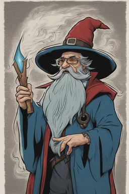 Wizard with majestic beard and pointy hat doing wizard stuff