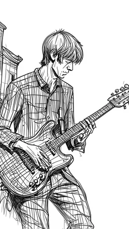 Fine line draw style a guitarist