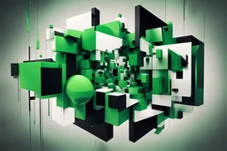 Very creative image format generation but minimalistic ultra-realistic photo. Settings :: Midjourney 6 simulation. Theme :: random cubist 3D geometric mirror shapes-like face; Playground Chooses, High, Quality 28; Prompt: Black and white street photo, glitch style. Background : : cracked neon green mesh. Color scheme :: ultrazoomed slight natural lighting. Macro Patterns :: neon green mesh group