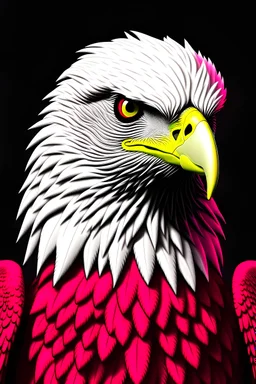 grey background; blood red, white animated eagle who's just eyes and beak are in focus. the eagle is looking down