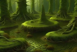 Swamp, moss, trees, Leonora Carrington and Naoto Hattori, Catherine Able 8k, beautiful, super detailed, 4K 3D, clear quality,