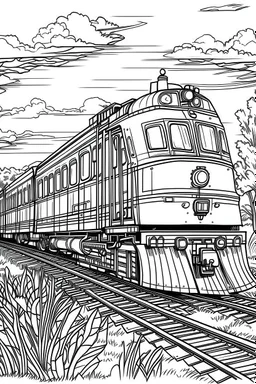 Outline art, no shading, full train, cartoon style, black and white, low detail, --ar 9:11
