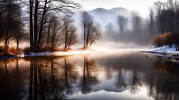 mist shadows,winter season,brown colors,reflections,dramatic scene