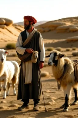 راعي ومعهو كلب وعنز في الصحراء