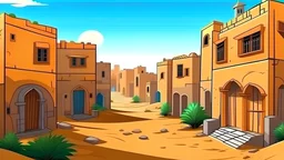 cartoon A yard between the buildings of Medina in the desert