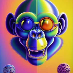 Mojojojo chimpanzee alien hybrid villain, expportrayed digital illustration of cartoonist animation style, 90s cartoon animation, hand drawn, lisa frank coart gross art, pop punk, 90s anime inspired, airbrushing, post modern, horror cut, gradient chrome abberations, retro weird drawings