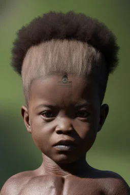 african baby head portrait, warrior costume, village, meditation, woods, cyberpunk, 8k quality