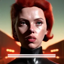 retro sci-fi portrait image from 1960, supermarket parking explosion, fire, classic black widow, young Scarlett Johansson, classic black tight lycra latex suit, retro superhero style, soft color, highly detailed, unreal engine 5, ray tracing, RTX, lumen lighting, ultra detail, volumetric lighting, 3d, finely drawn, high definition, high resolution.