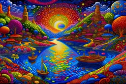 The best extremely detailed landscape painting, extremely detailed oil painting on canvas, sharp quality, colorful, Picasso Van Gogh, no text, Klimt, Alex Gray Bridget, Riley Yayoi Kusama, Figurative art, extremely detailed background,,Asian patterns,8k