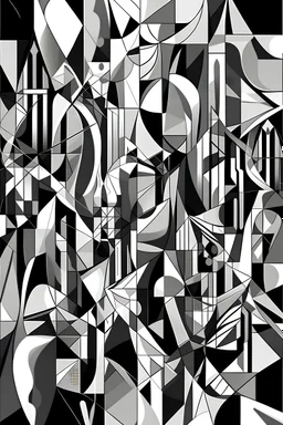 abstract, complex, cubism, monochrome color