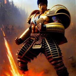 portrait 'Jagi-Fist of the north star',ancient metal armor ,painting by gaston bussiere, greg rutkowski, yoji shinkawa, yoshitaka amano, tsutomu nihei, donato giancola, tim hildebrandt, oil on canvas, cinematic composition, extreme detail,fit full head inside picture,16k