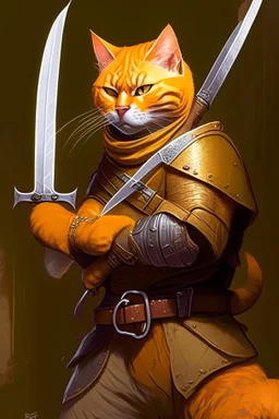 Cord is an orange tabby tabaxi, cat person. He is an expert thief and assassin. He spent his youth working in a mercenary grew before he joined his long time friend Dom to create a new business venture. He prefers fancy curved swords and daggers to do his dirty work