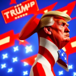 Realistic image of Donald trump super hero, retro style, watchmen style, red white blue colors, white stars, suspenders, latex material, 80s, vibrant color, highly detailed, sky background, concept art, unreal engine 5, god rays, ray tracing, RTX, lumen lighting, ultra detail, volumetric lighting, 3d, finely drawn, high definition, high resolution.