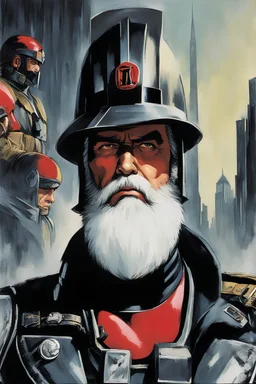 [2000 AD (1977)] The citizens of Mega City One couldn't believe their eyes. The stern and unyielding Judge Dredd had taken on the persona of the jolly old man from folklore. His typically stern expression softened beneath the fluffy white beard, and his usual helmet was replaced by a crimson hat adorned with a white pompom. Dredd, in his Santa Claus outfit, stood tall and resolute. His presence exuded an aura of warmth and goodwill, even as the weight of his duty remained unwavering. The citizen