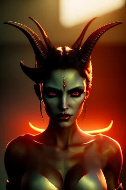 Succubus character, demon horns, demon tail, ominous, facepaint, waist up portrait, intricate, oil on canvas, masterpiece, expert, insanely detailed, 4k resolution, retroanime style, cute big circular reflective eyes, cinematic smooth, intricate detail , soft smooth lighting, soft pastel colors, painted Renaissance style