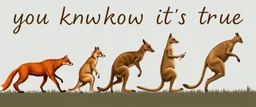 a study of evolution from foxes to kangaroos to humans, stage by stage. 5 stages, "you know its true" title