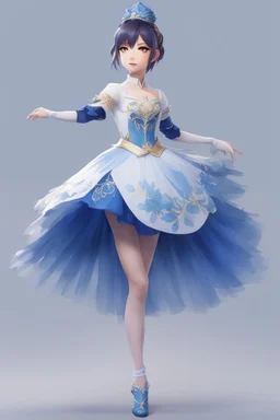 ballerina outfit, blue tones in the style of genshin impact