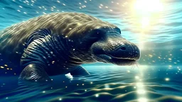 Huge stellars sea cow at the ocean coast, intricately detailed face, professional photography, bokeh, a breathtaking background cinematic side light, wide shot shot on dslr 64 megapixels sharp focus, canon lens, Hyperrealistic, concept art, 16k resolution