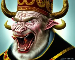 president Putin angry satan with horns fangs and tusk