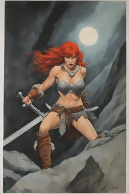 [Red Sonja, Wheel of Time] Original and final cover art and five interior illustrations by underground comix artist, Spain Rodriguez, from the German edition of Charles Bukowski’s book, Women, circa 1980’s.