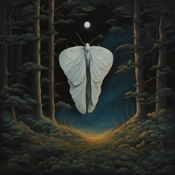 Out of the strange still dusk ... as strange, as still ...a white moth flew Why am I grown so cold?, by Wes Benscoter, by Aly Fell, concept art, matte oil painting, hyperreal, minimalist, dramatic violent colors.