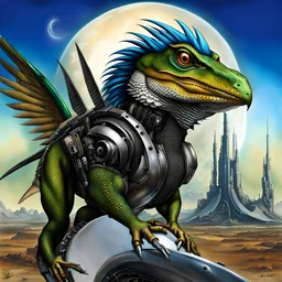 Lucky Stryker, Jet eagle lizard hybrid, biomechanical surrealism,