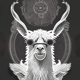 a 2d vector illustration of white hipster Llama meditating with crosses legs, product shot,detailed, centered, clean design, solid background, legendary