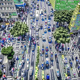 busy street crossing from straight above