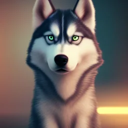 Husky, neon pink eyes, 8K, cinematic lighting, sharp focus, masterpiece, expert