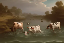 cows swimming in deep water by Correggio