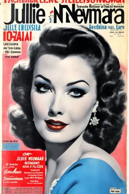 Julie Newmar on the cover of an Italian Magazine in 1957. This copy of the magazine was recycled and for sale again at 50 lire half price from the original 100 lire. Thus the blue L50 stamped. In 1957 100 lire would have been about 35 cents US.