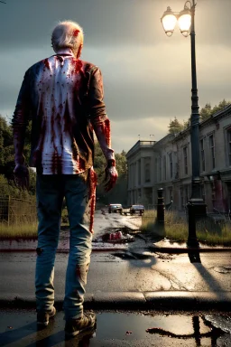 Ultra realistic image, joe biden zombie, zombie performance, blood, torn arm, night, walking twisted, waist up view, walking dead style, dark ambient, highly detailed, sky background, concept art, unreal engine 5, god rays, ray tracing, RTX, lumen lighting, ultra detail, volumetric lighting, 3d, finely drawn, high definition, high resolution.