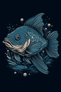 A ilustration of FISH, middle ground design, t-shirt design, no black ground, vector, 4k