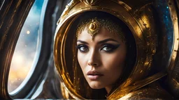 Golden Diossa staring at the window of spaceship, Mysterious, Mysterious