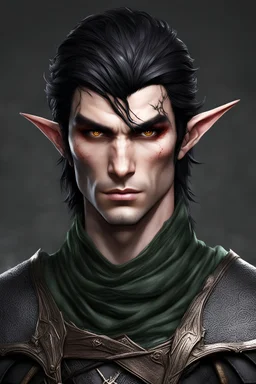 blind male elf assassin eye-wrap dark hair