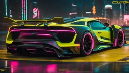 Chiron Hyper Sport ultimate need for speed tuning Mansory Cyberpunk 2077 neon Style Rear View, Super Detailed, desktop wallpaper, 4K