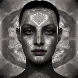 portrait of a modern style city priestess, silver obsidian influence, emerald lightning style, fractal anthracite sulfur face paint injection in multispiral complex patterns, piezoluminescent amber background details, liquid swirled coal background, gorgeous face, flawless, photorealistic, hypermaximalist, large detailed eyes, award-winning digital artwork, perfect moment, vibrant, highly detailed, cinematic, UHD, hyperrealism painting, design matte painting, digital render, digital painting, ex