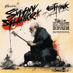 SNFIIN'GLUE album cover by Ralph Steadman for Aardschok(nl) and MetalHammer mag, guest star: Gangster-turned-Monk