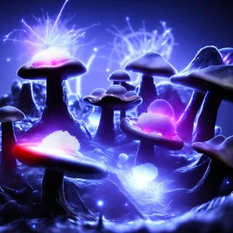 Spherical Frost metal magic armoured lightning glowing Mycelium MUSHROOM stars galaxy SPACE lANDSCAPE BURNING IN BLUE FLAMES hellfire abyss math chaos vivid cell