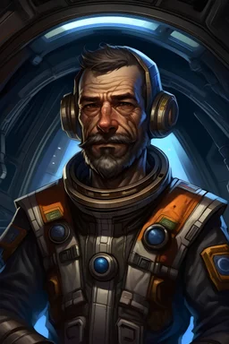 A heroic portrait of a xeloxian space captain from the board game Battlestations
