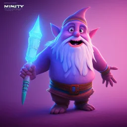 gnome farytales creature, blue and pink lights pixar style