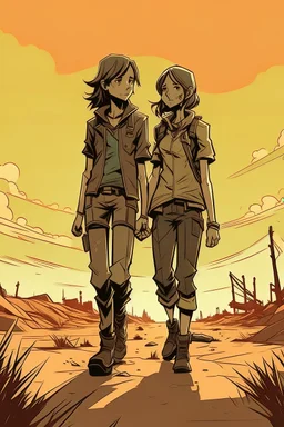 yakın 2 kız arkadaş 2D uzak uzaktan görünüm poz veriyorlar the walking death tarzı kameraya dönük