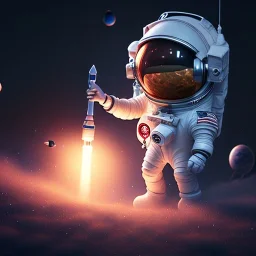 pixar style anamorphic cute astronaut floating in space, full body, puffer jacket, dramatic lighting, hyper realistic, unreal engine 5, 16k, background:space