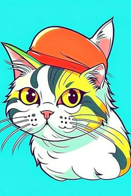 weet illustration of a cat in a Santa hat, in a cartoon style, colorful