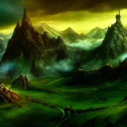 fantasy, vulcan, middle earth landscape, Riders of Rohan, photorealistic, 16k resolution, sharp focus, post-processing, LOTR, Van gogh Style