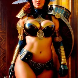 portrait ' Sexy Extra busty Power Girl naked ',ancient metal armor and Helmet ,painting by gaston bussiere, greg rutkowski, yoji shinkawa, yoshitaka amano, tsutomu nihei, donato giancola, tim hildebrandt, oil on canvas, cinematic composition, extreme detail,fit full head inside picture,16k