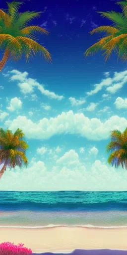 1980's aesthetic vaporwave ocean waves with palm trees