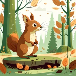 You follow the squirrel's shortcut and soon find yourself back at the edge of the forest. With a grateful smile, you thank the squirrel for its help and head home, feeling happy and satisfied after your adventure.; illustrations style