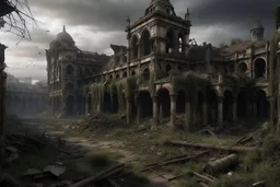 ruined victorian city post-apocaliptic cursed wilderness malice