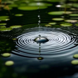 a raindrop creating a beautiful circle in a pond